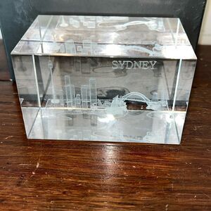 3”x 2”x 2” Paperweight Etched Crystal Sydney Australia HARBOUR Opera house Block